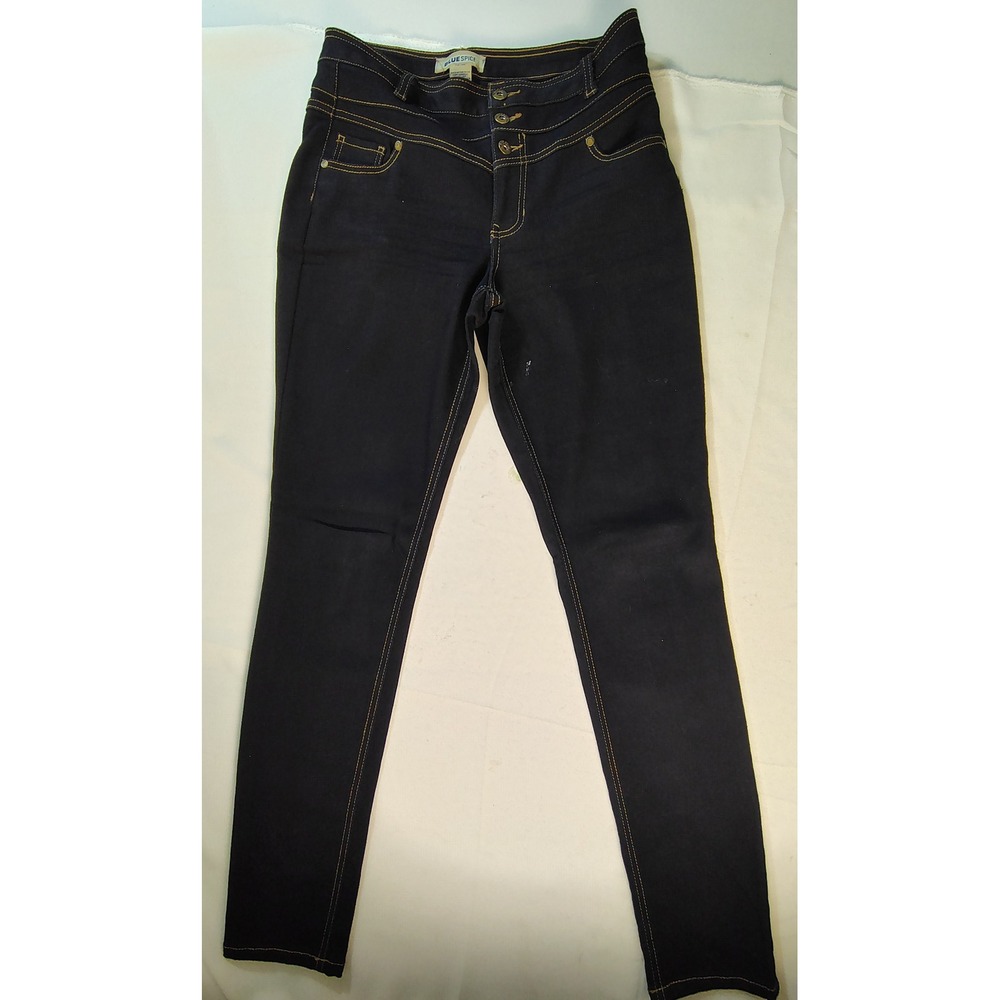Blue Spice Womens 11 Dark Wash High Rise Multi Button Skinny Stretch Denim Jeans